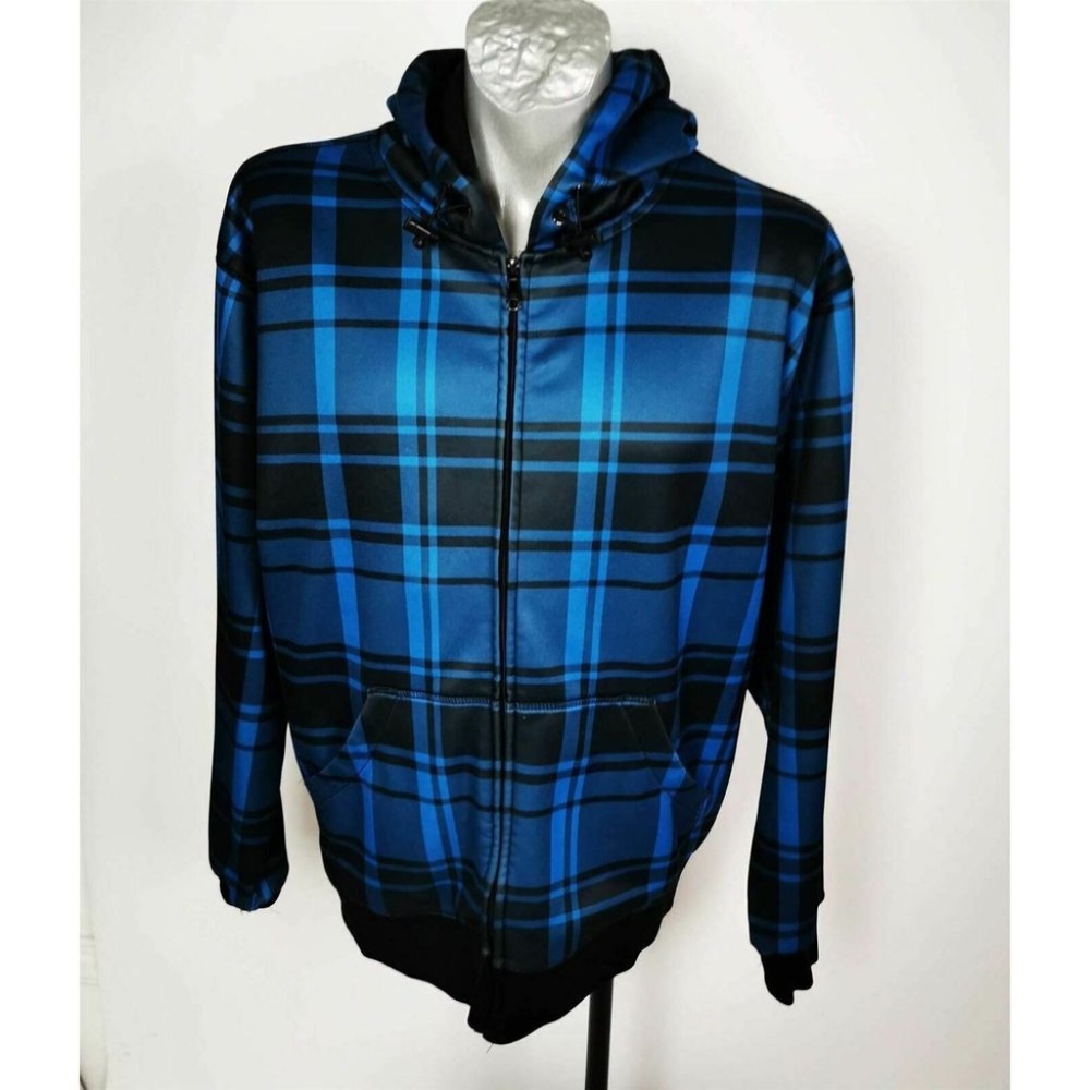 Footlocker Blue Plaid Full Zip Sport Jacket Sz L